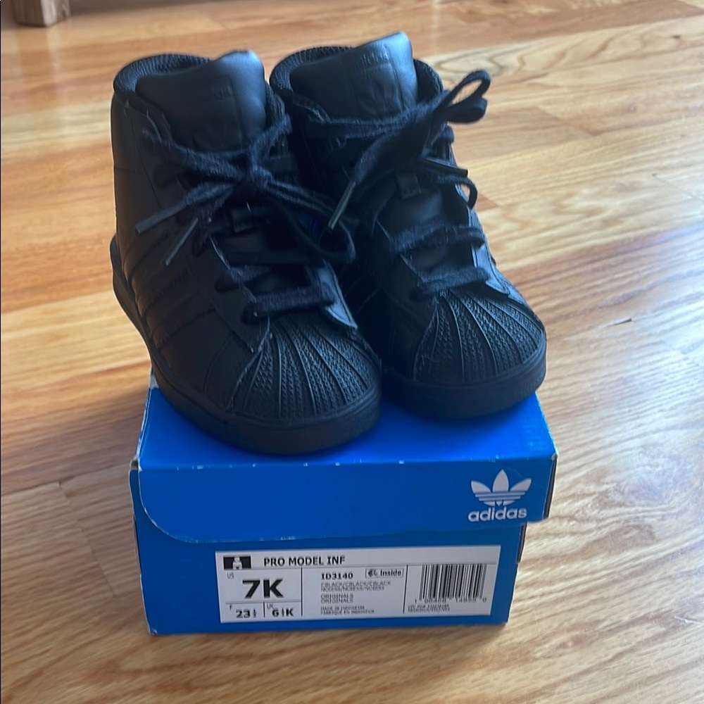 Adidas Shell  toe high tops Kids Black Pro Model INF Sneakers size 7K black out